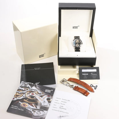 Montblanc Geosphere 119286 BBGJ3HDQ3 SS x Leather AT Watch with Black Dial