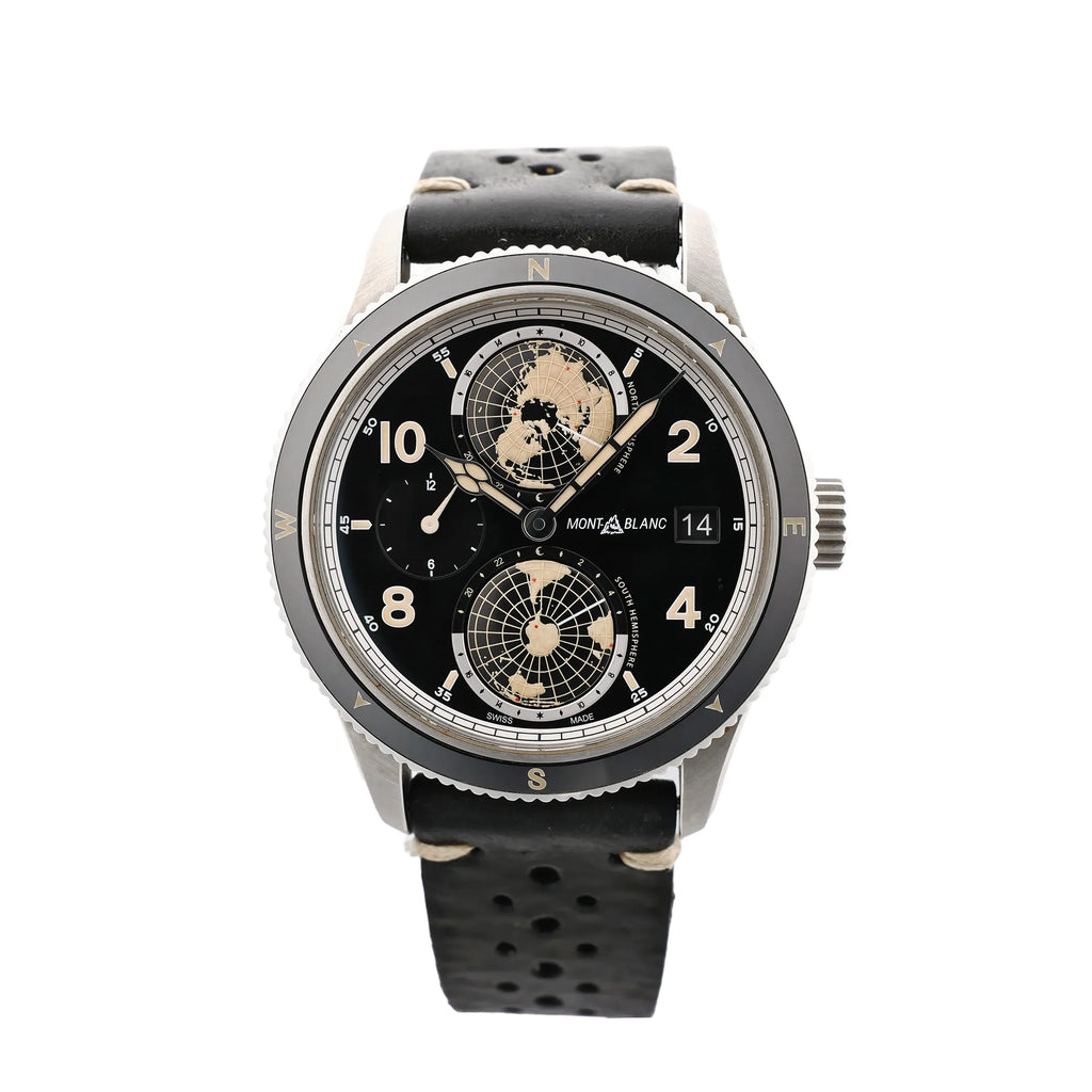 Montblanc Geosphere 119286 BBGJ3HDQ3 SS x Leather AT Watch with Black Dial