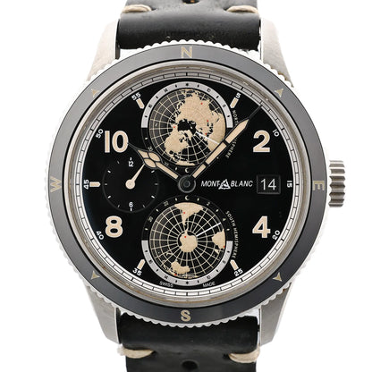 Montblanc Geosphere 119286 BBGJ3HDQ3 SS x Leather AT Watch with Black Dial