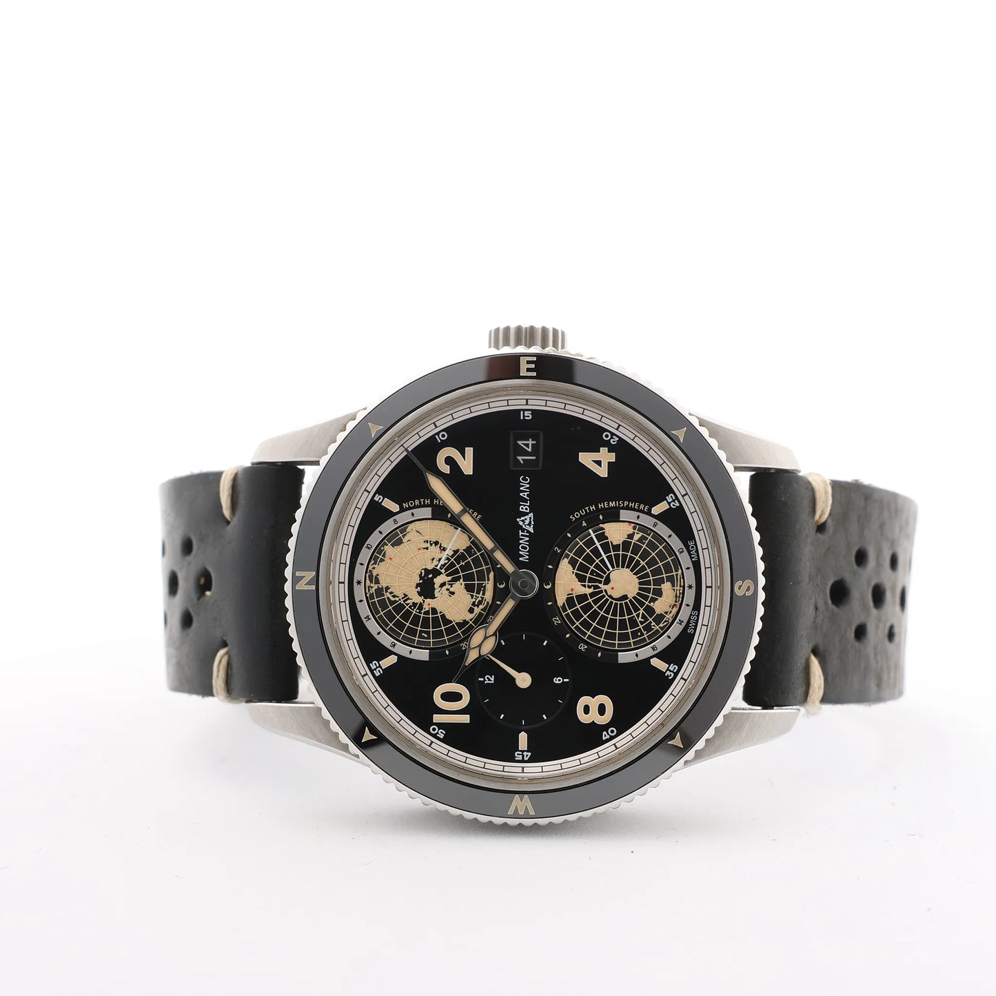 Montblanc Geosphere 119286 BBGJ3HDQ3 SS x Leather AT Watch with Black Dial