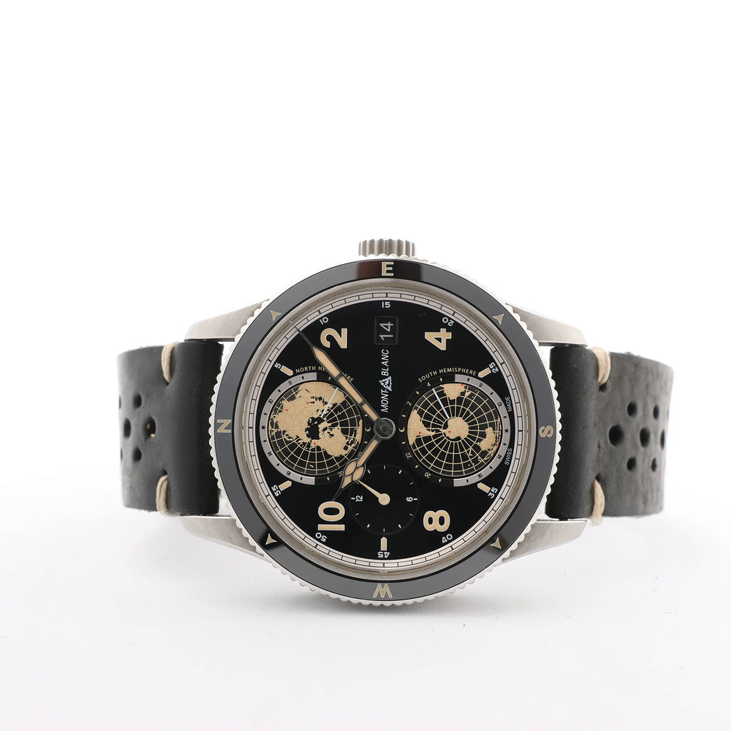 Montblanc Geosphere 119286 BBGJ3HDQ3 SS x Leather AT Watch with Black Dial