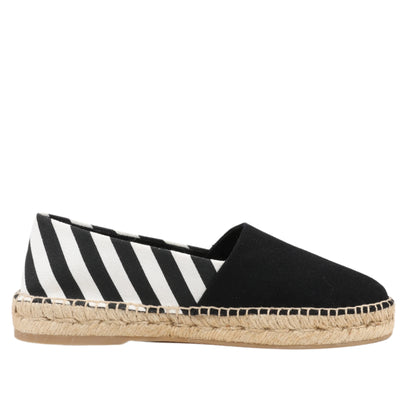 OFF-WHITE Stripes Flat Espadrillas in Black and White Diagonals, Size 37 EU