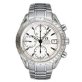 Omega Speedmaster 3211.32 men's watch with a silver dial, black hour markers, three sub-dials, date window at 3 o'clock, tachymeter bezel, and stainless steel bracelet.