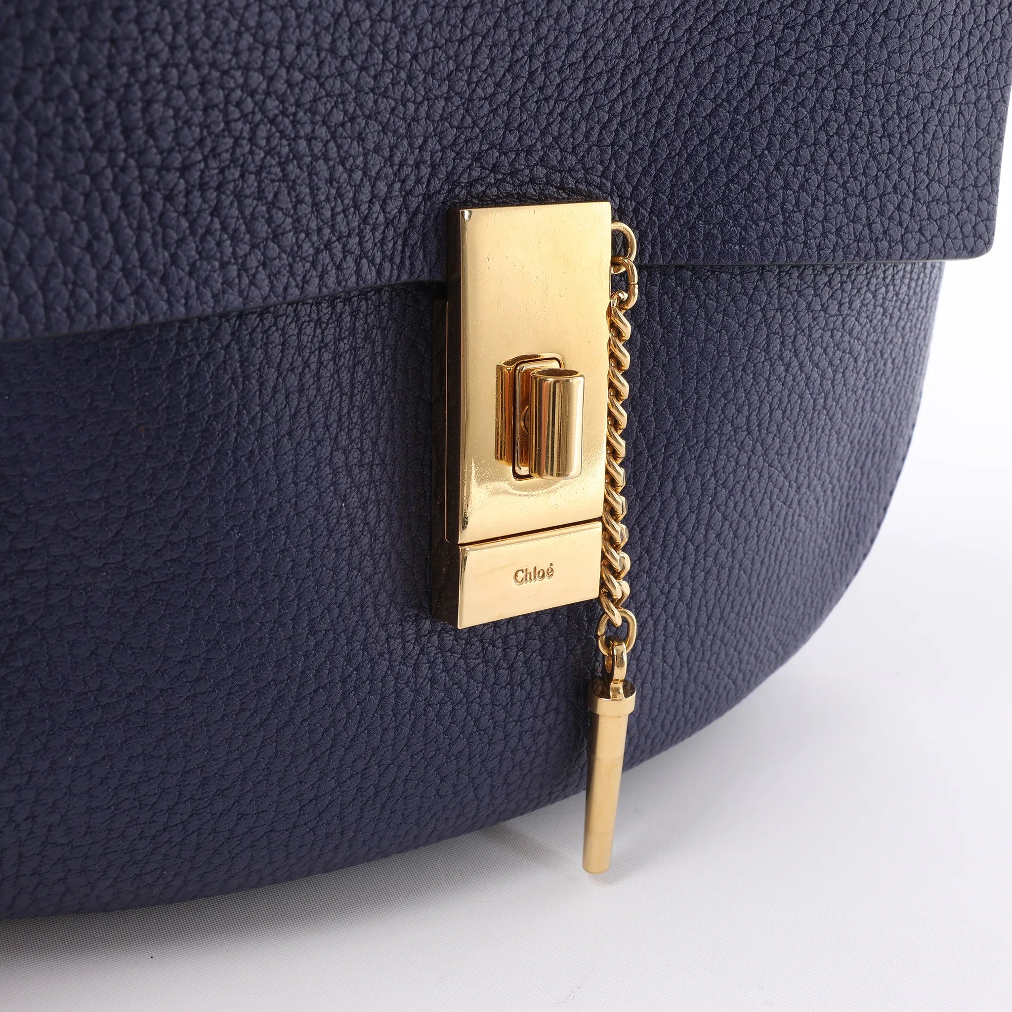 Chloe Drew Leather Chain Crossbody Bag in Navy Blue
