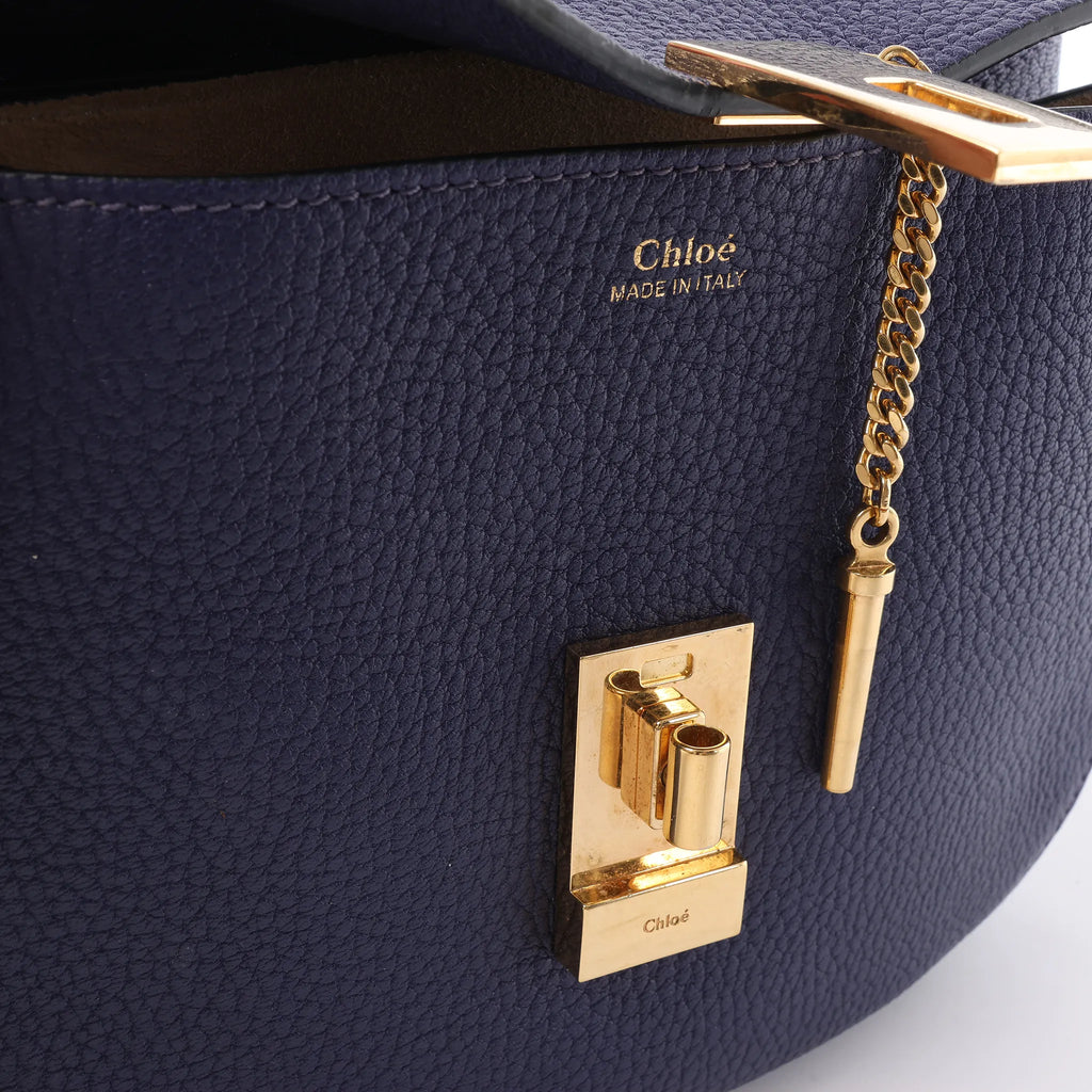 Chloe Drew Leather Chain Crossbody Bag in Navy Blue