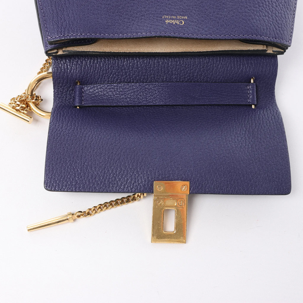 Chloe Drew Leather Chain Crossbody Bag in Navy Blue
