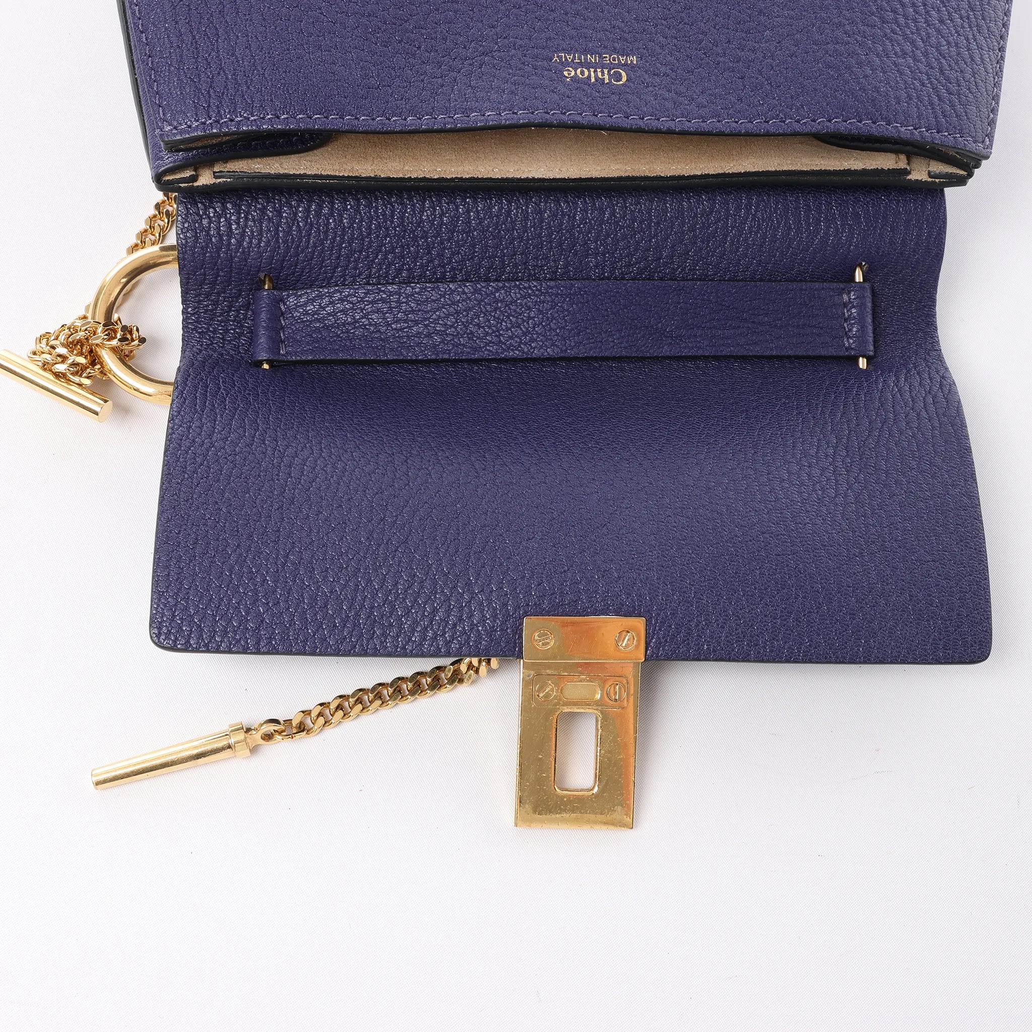 Chloe Drew Leather Chain Crossbody Bag in Navy Blue