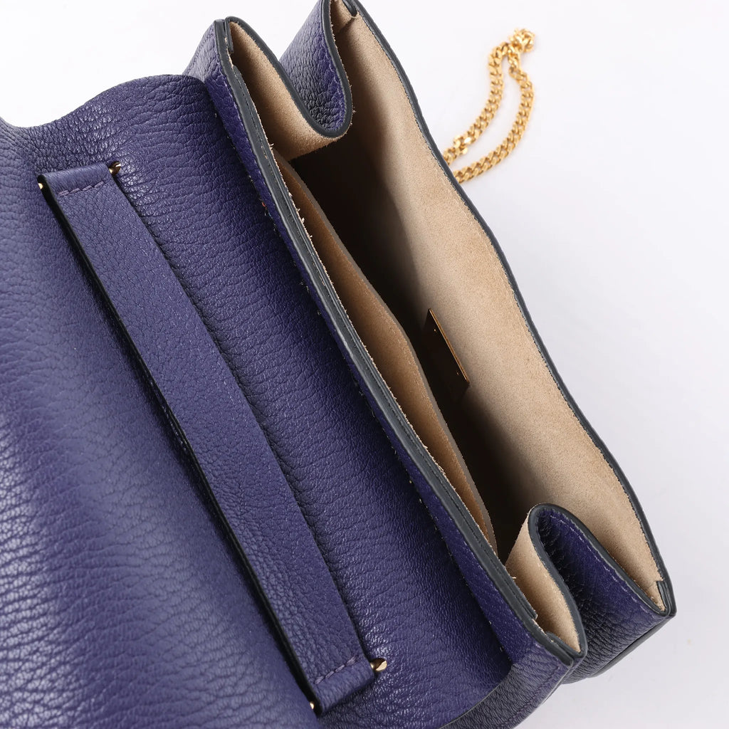 Chloe Drew Leather Chain Crossbody Bag in Navy Blue