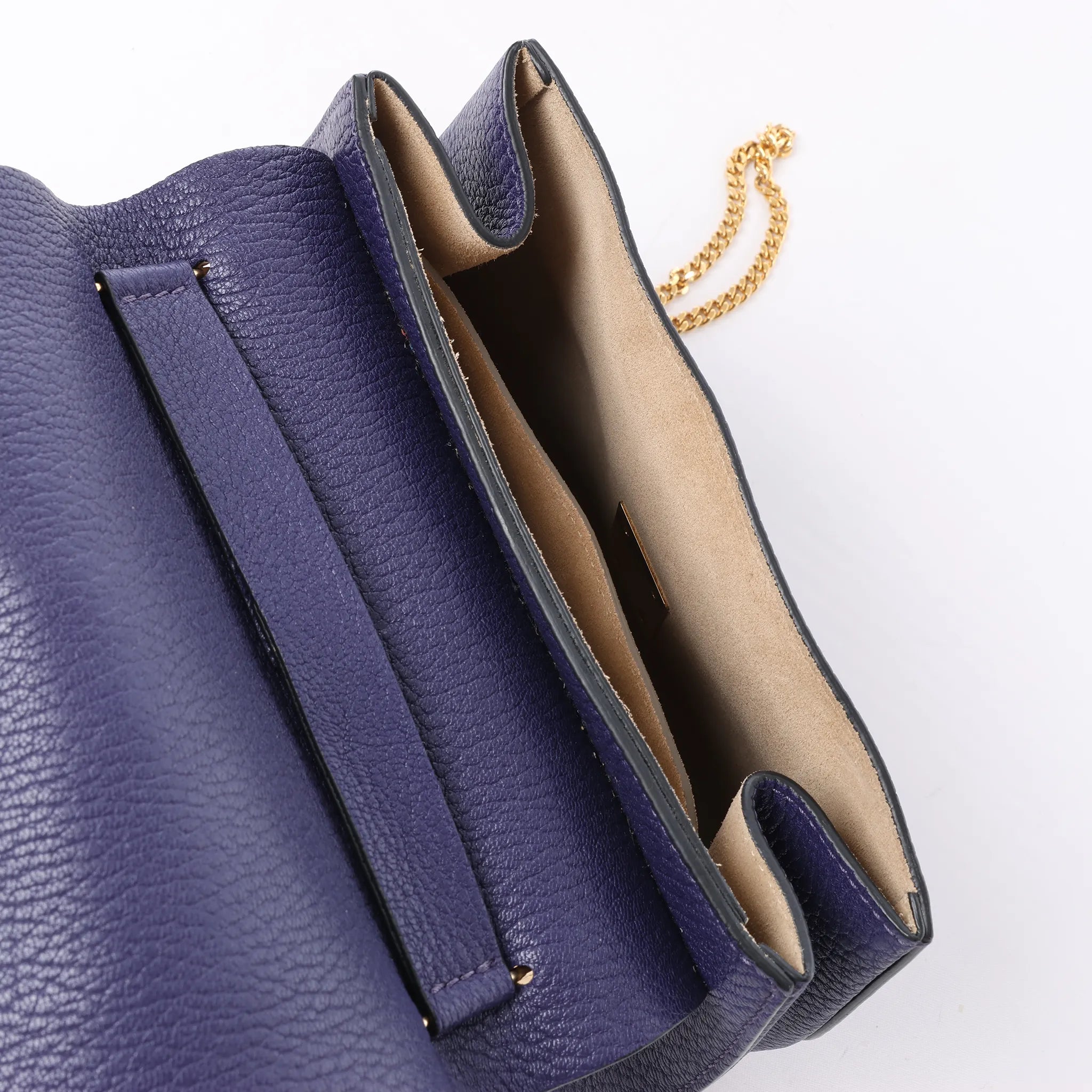 Chloe Drew Leather Chain Crossbody Bag in Navy Blue