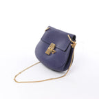 Chloe Drew Leather Chain Crossbody Bag in Navy Blue