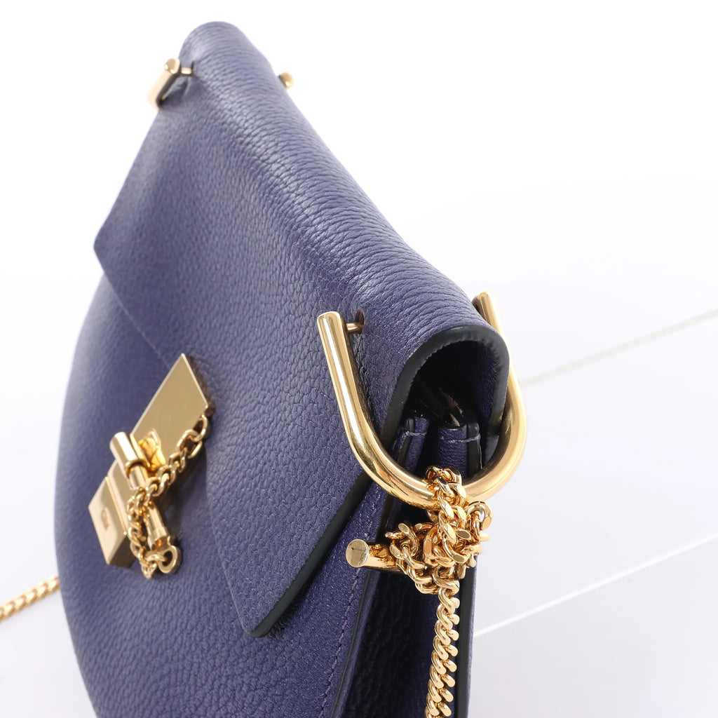 Chloe Drew Leather Chain Crossbody Bag in Navy Blue
