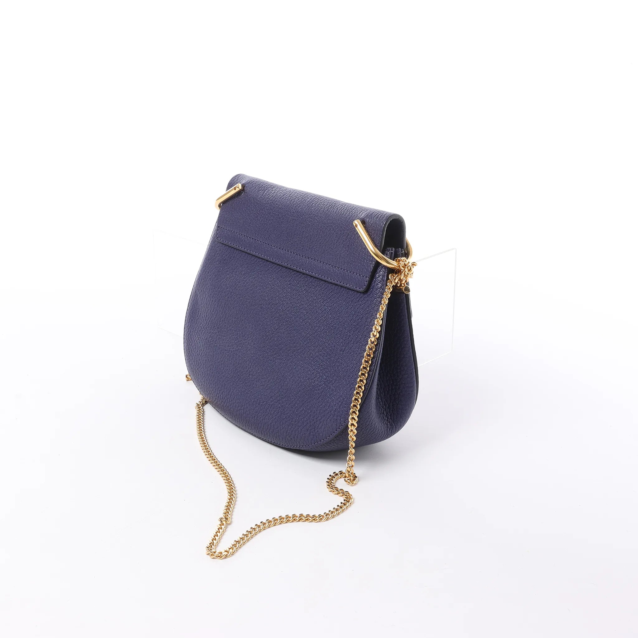 Chloe Drew Leather Chain Crossbody Bag in Navy Blue