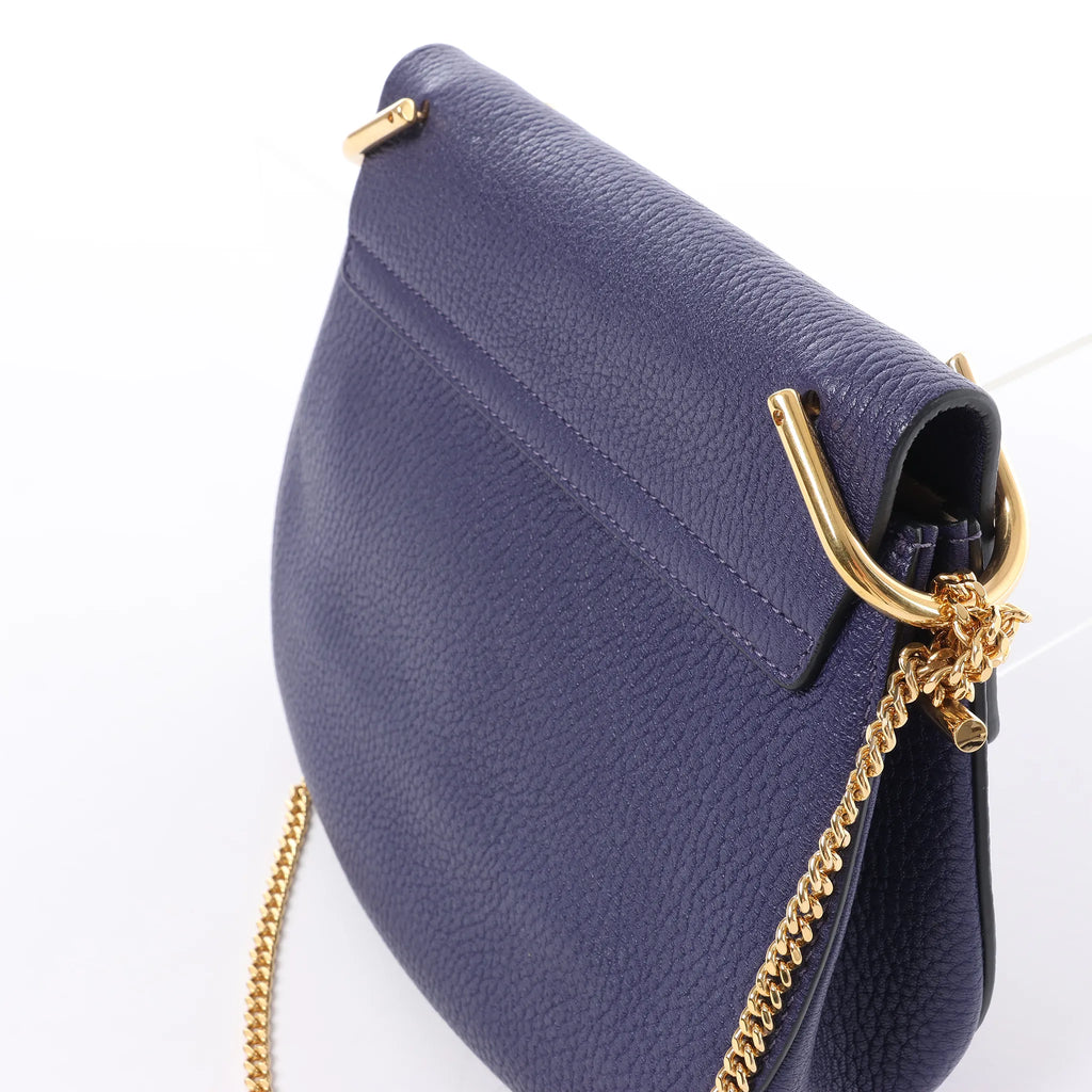 Chloe Drew Leather Chain Crossbody Bag in Navy Blue