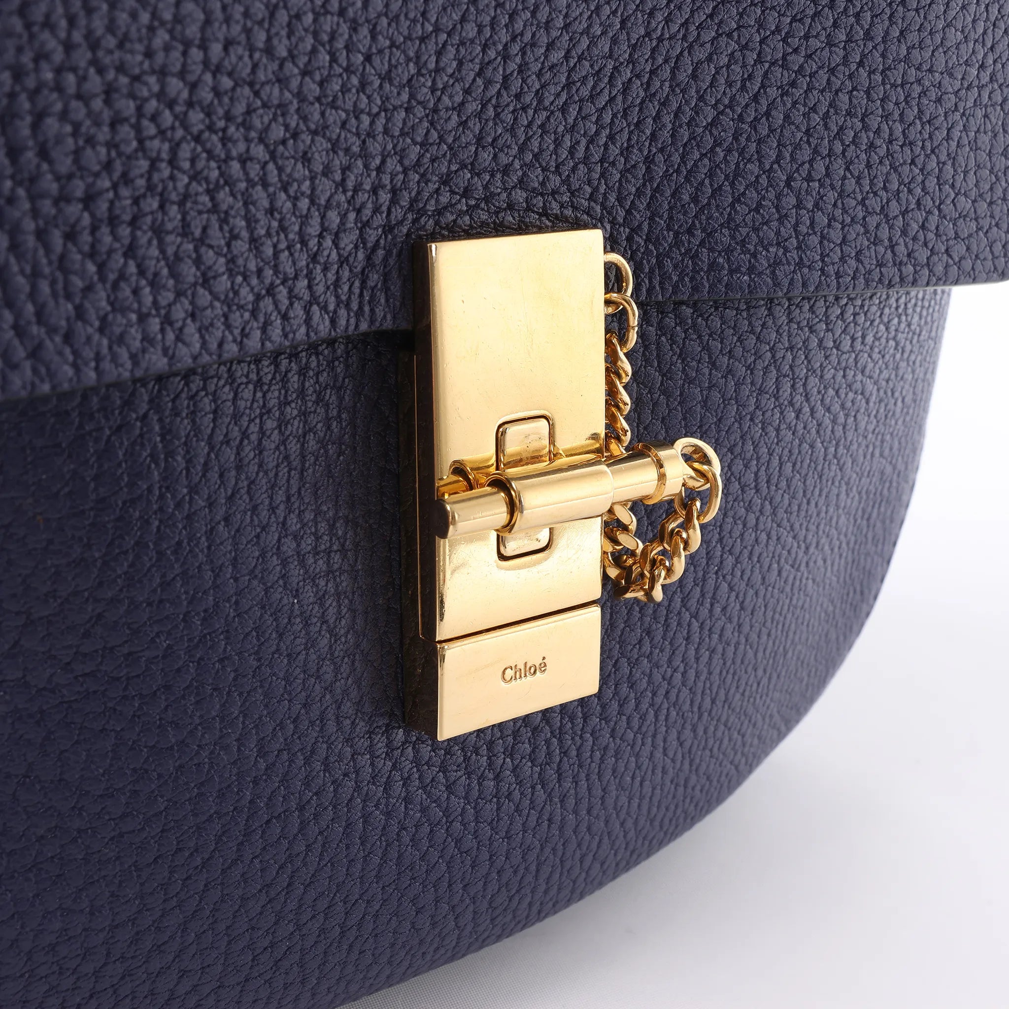 Chloe Drew Leather Chain Crossbody Bag in Navy Blue
