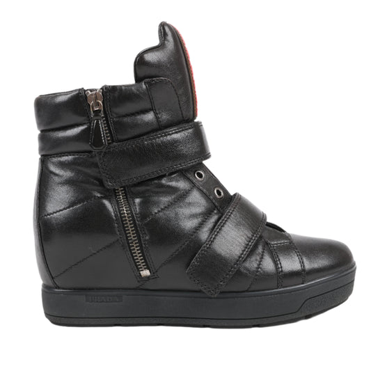 PRADA Sport Leather High-top Sneakers in Black 3TZ047, Size 36.5 EU