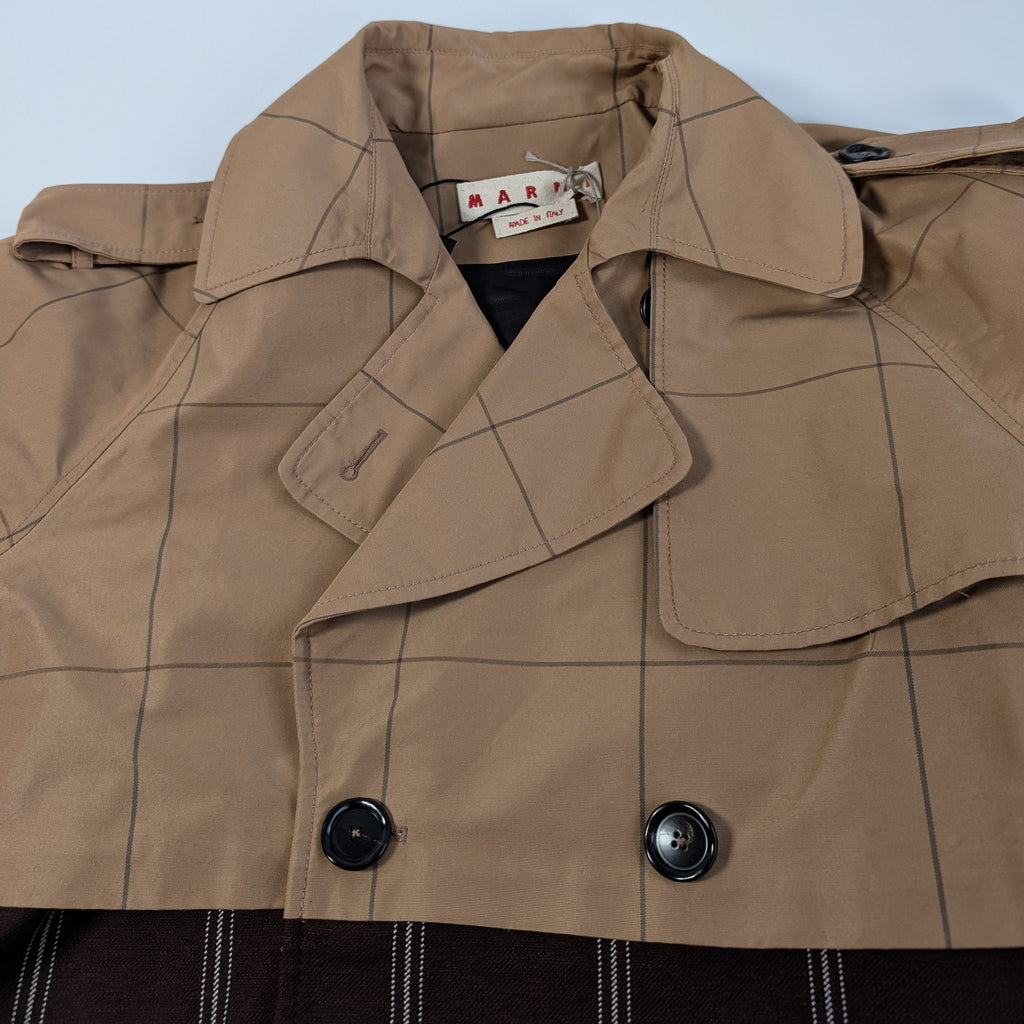 Marni Checkered Two-Tone Trench Coat, Size 38