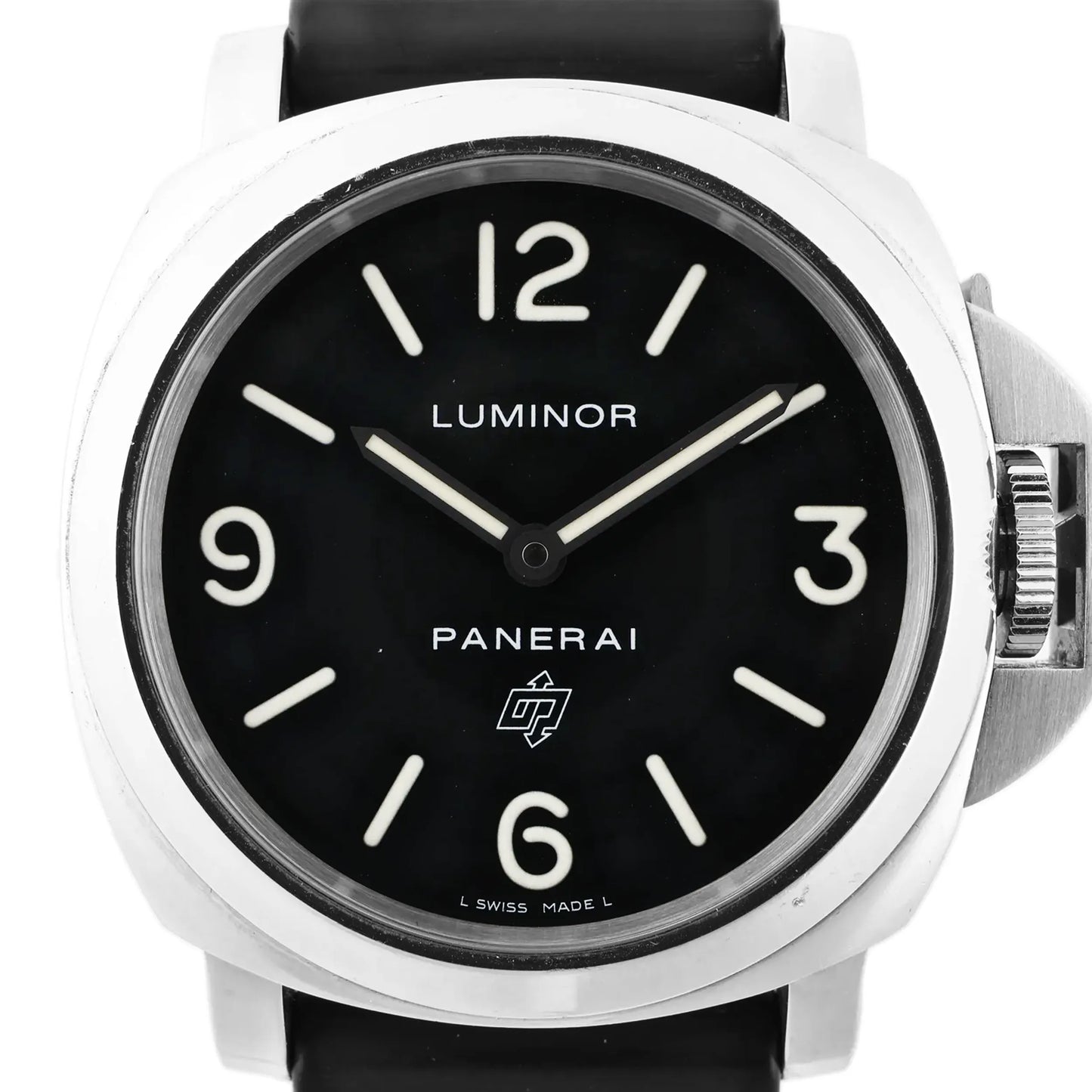 Panerai Luminor Base Logo PAM00000 SS x Rubber Stem-winder Watch with Black Dial