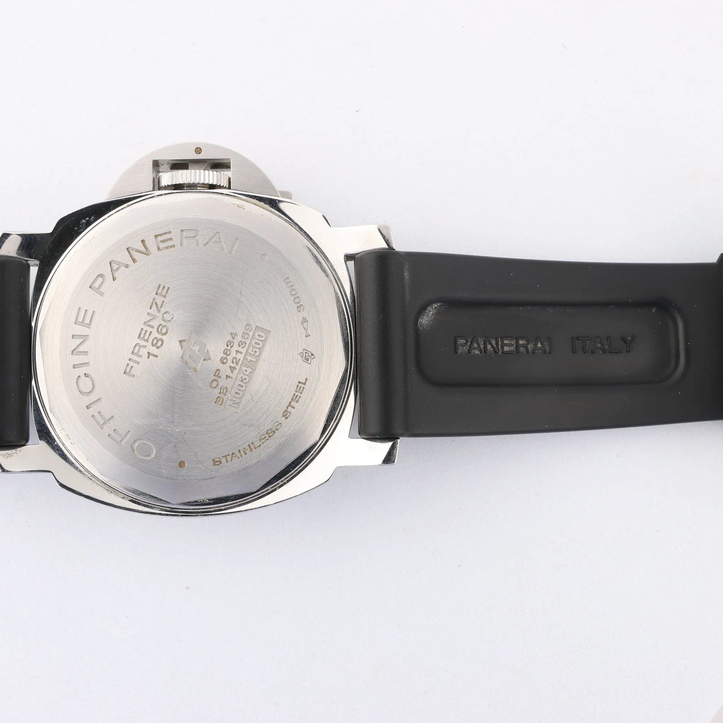 Panerai Luminor Base Logo PAM00000 SS x Rubber Stem-winder Watch with Black Dial