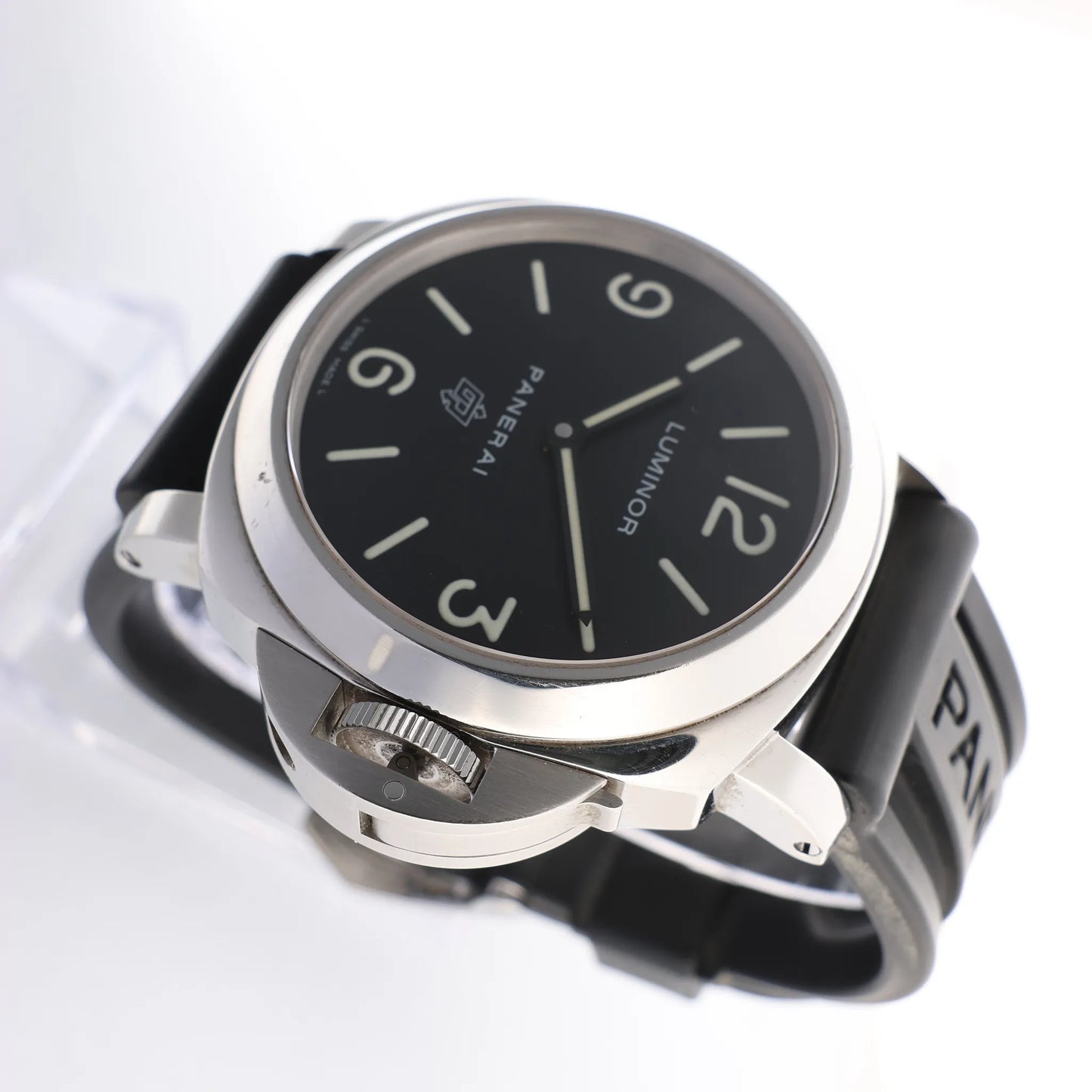 Panerai Luminor Base Logo PAM00000 SS x Rubber Stem-winder Watch with Black Dial