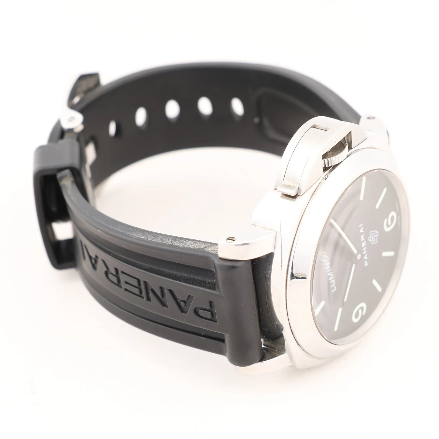 Panerai Luminor Base Logo PAM00000 SS x Rubber Stem-winder Watch with Black Dial