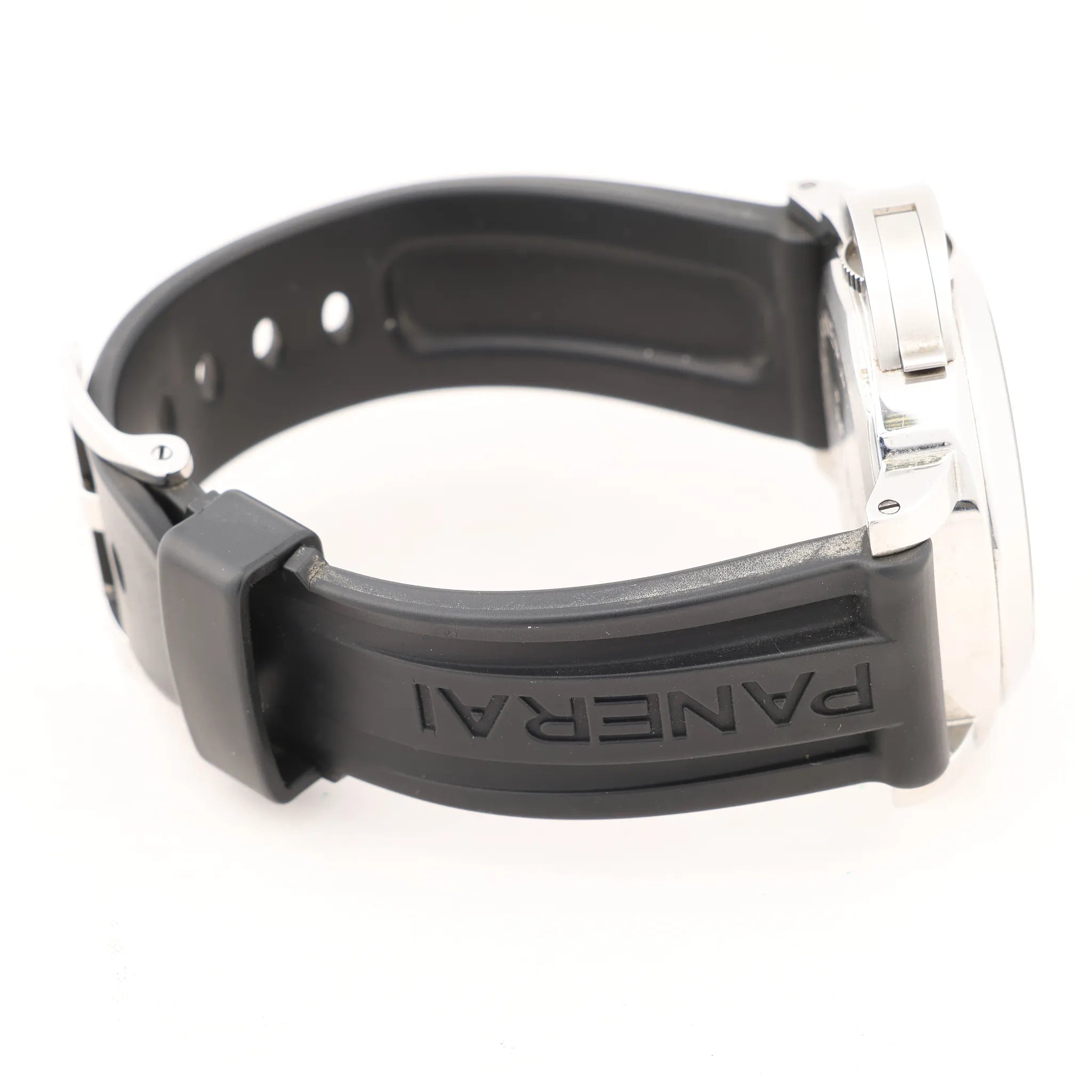 Panerai Luminor Base Logo PAM00000 SS x Rubber Stem-winder Watch with Black Dial