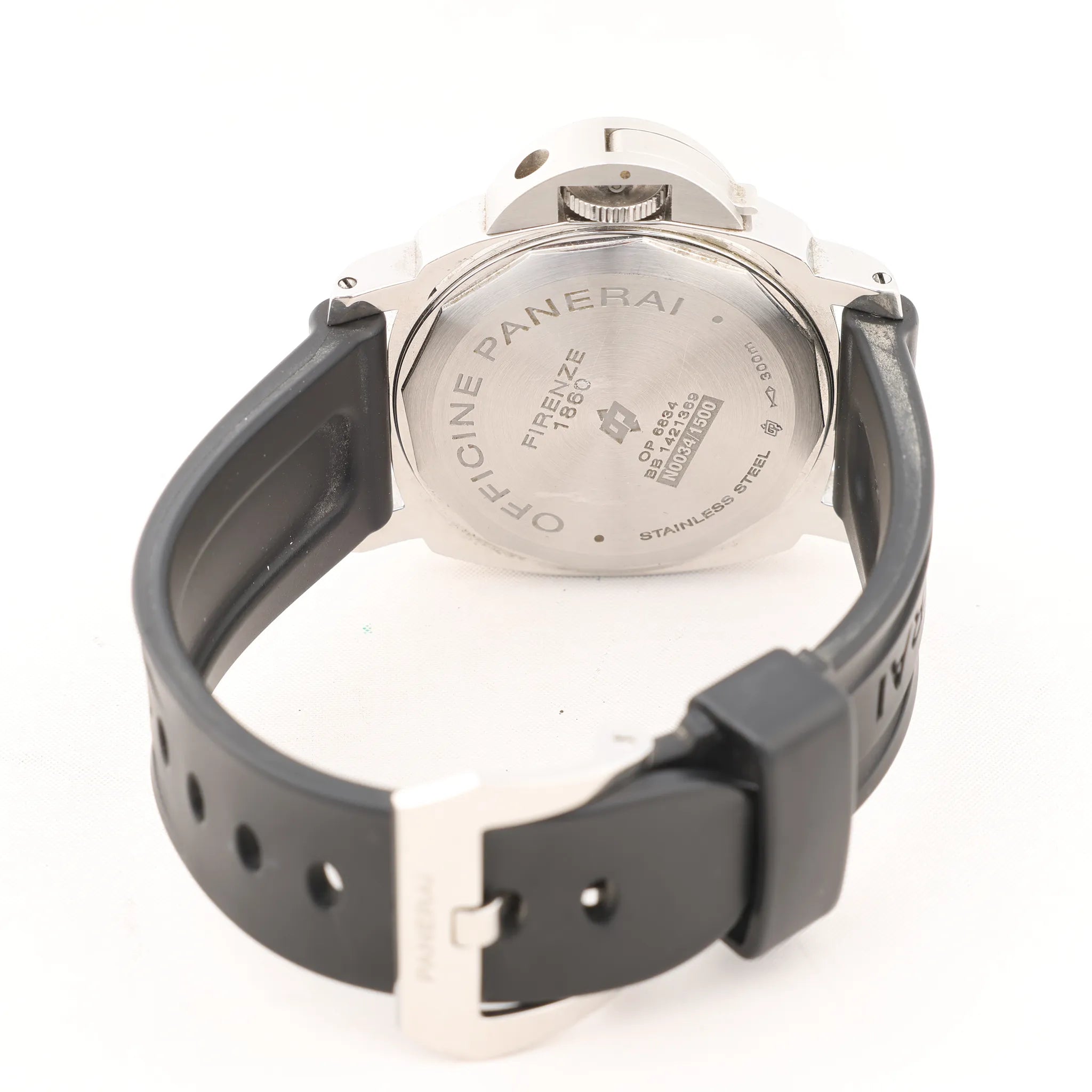Panerai Luminor Base Logo PAM00000 SS x Rubber Stem-winder Watch with Black Dial