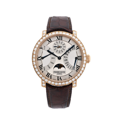 Pierre Kunz Pepretual Calendar PKA 003 QPR Leather x RG, Diamonds AT Silver-Face Watch