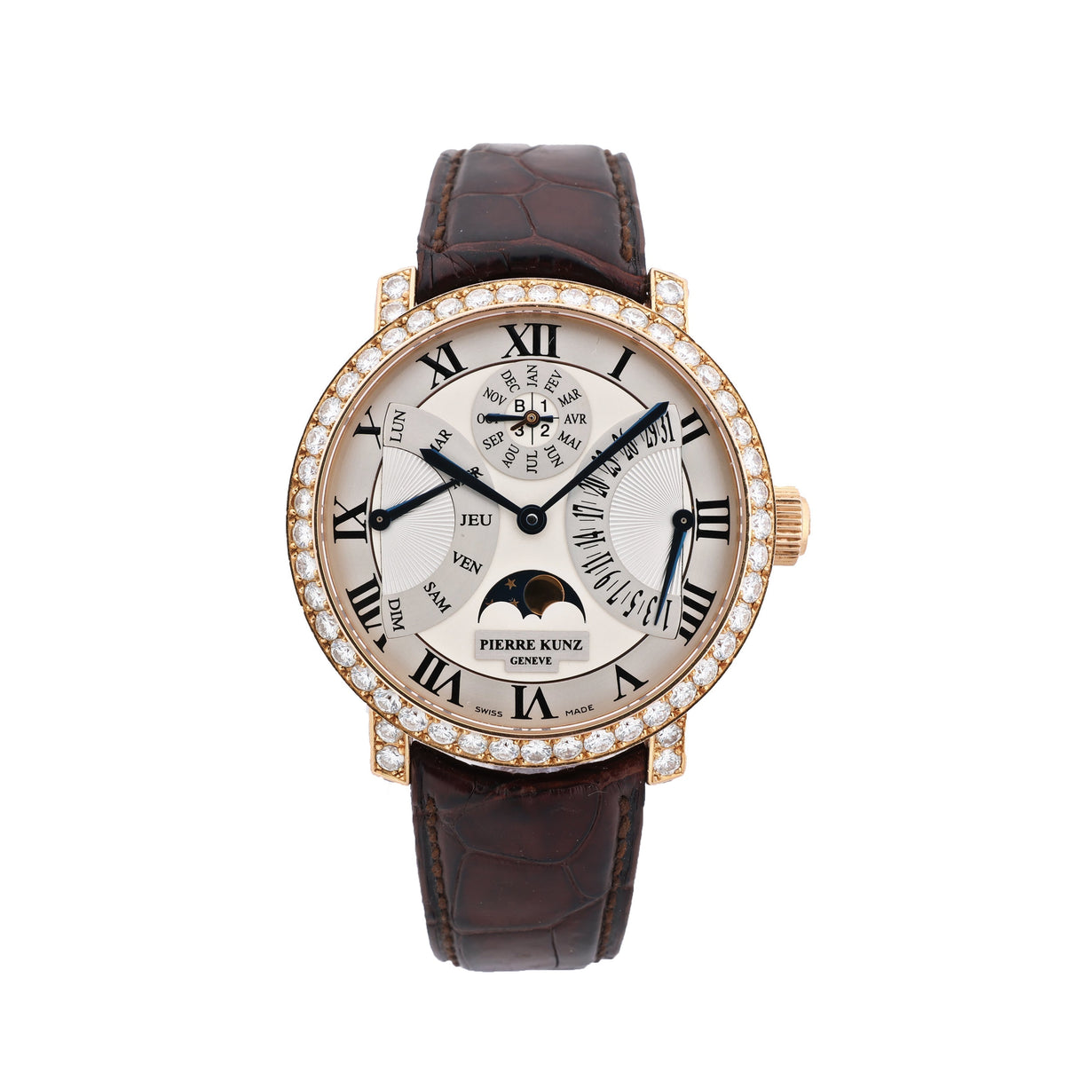 Pierre Kunz Pepretual Calendar PKA 003 QPR Leather x RG, Diamonds AT Silver-Face Watch