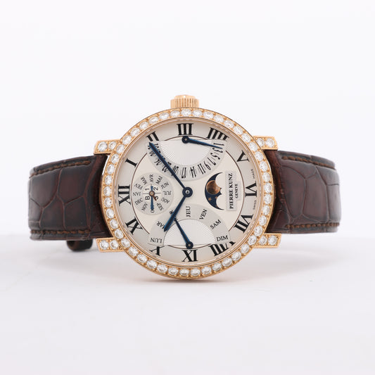 Montre Pierre Kunz Calendrier perpétuel PKA 003 QPR Cuir x RG, Diamants AT Cadran argenté