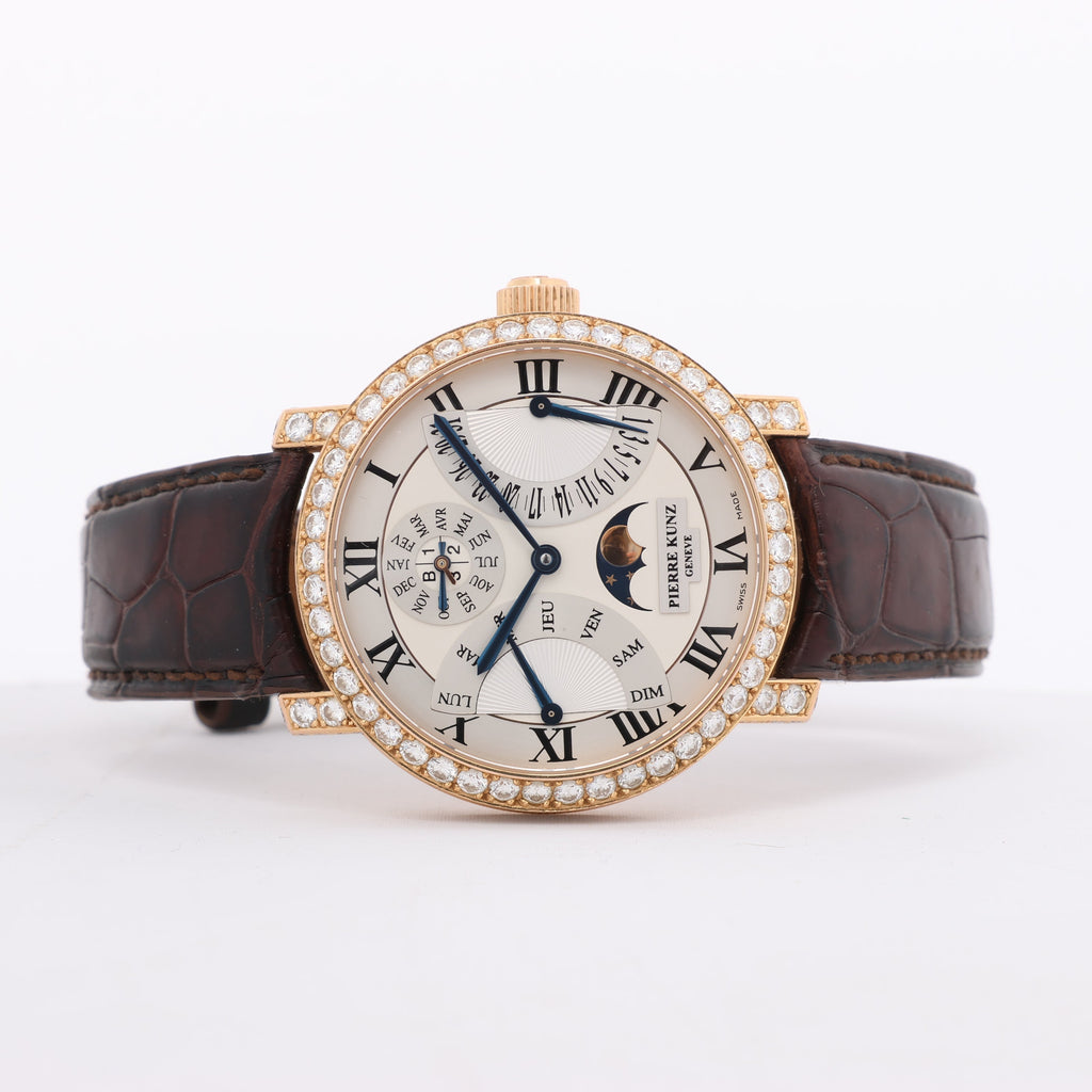 Pierre Kunz Pepretual Calendar PKA 003 QPR Leather x RG, Diamonds AT Silver-Face Watch