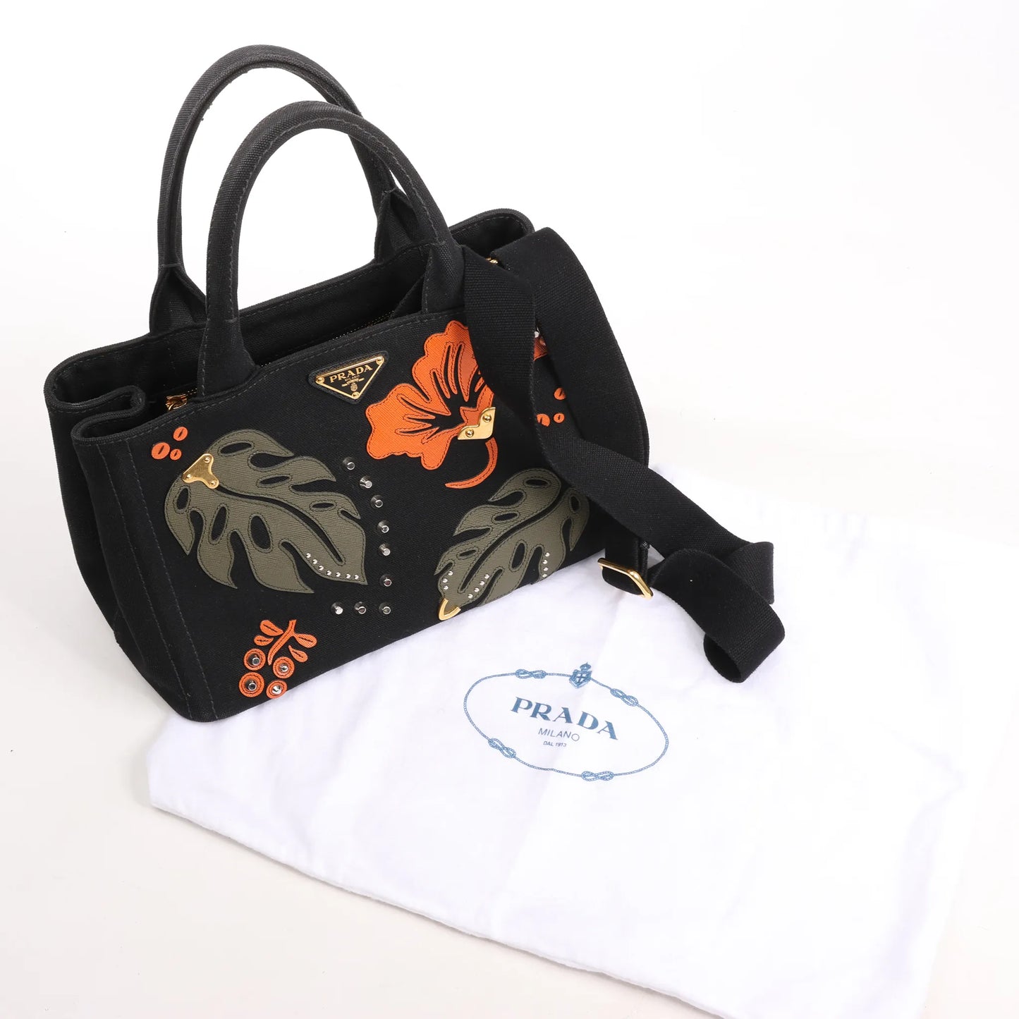 Prada Canapa Hawaii 2Way Handbag in Black x Orange