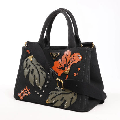 Prada Canapa Hawaii 2Way Handbag in Black x Orange