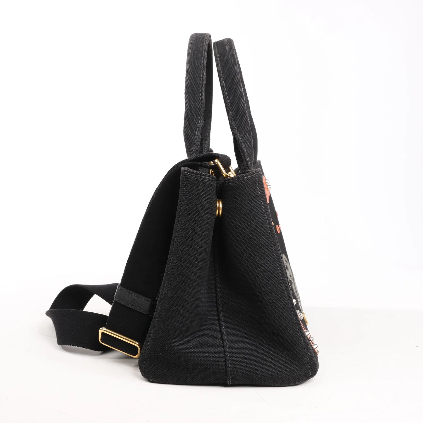 Prada Canapa Hawaii 2Way Handbag in Black x Orange