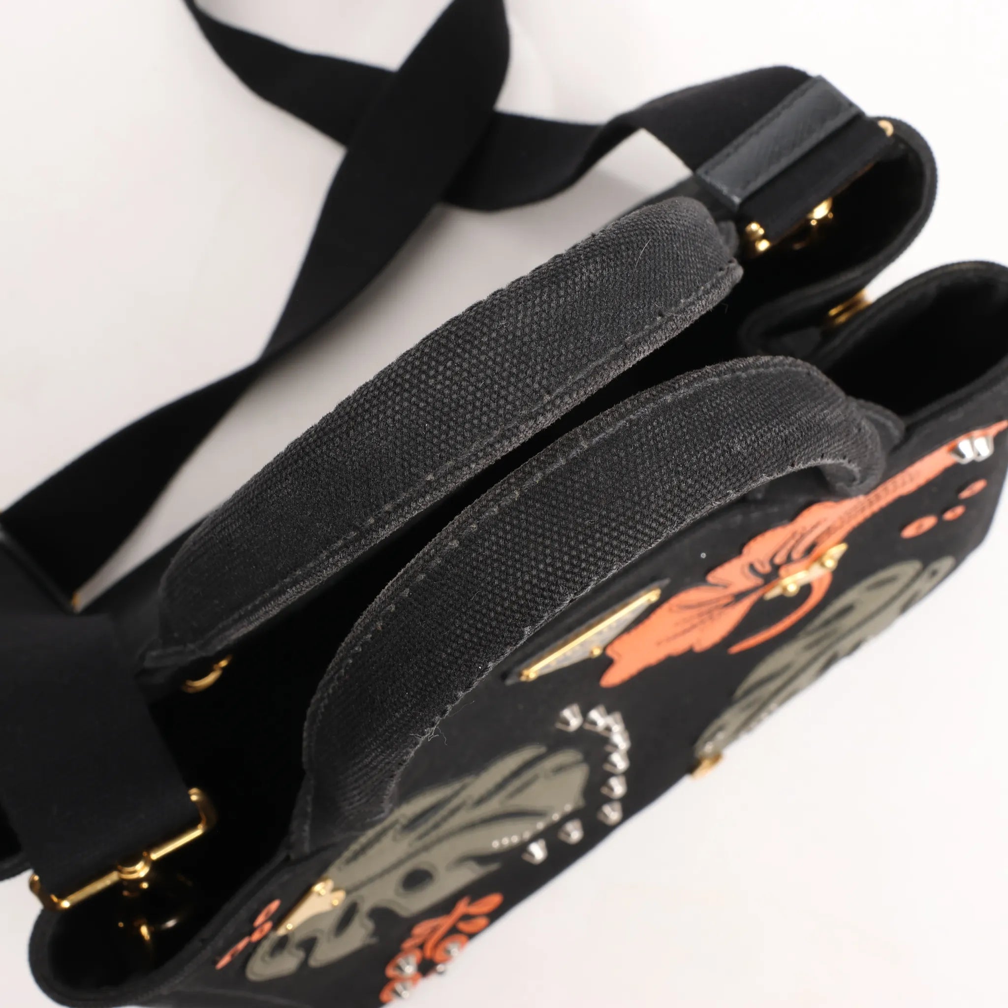 Prada Canapa Hawaii 2Way Handbag in Black x Orange
