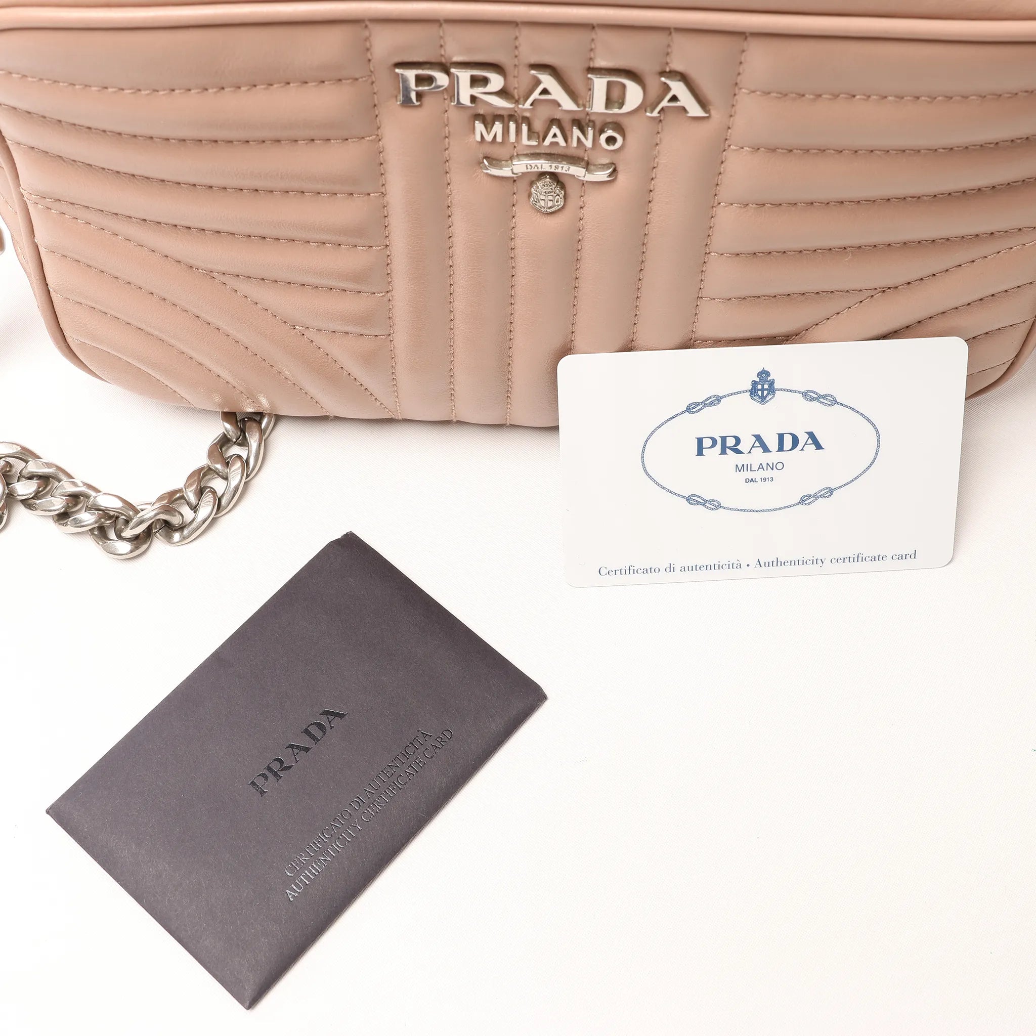 Prada Diagram Leather Chain Crossbody Bag in Pink 1BH083