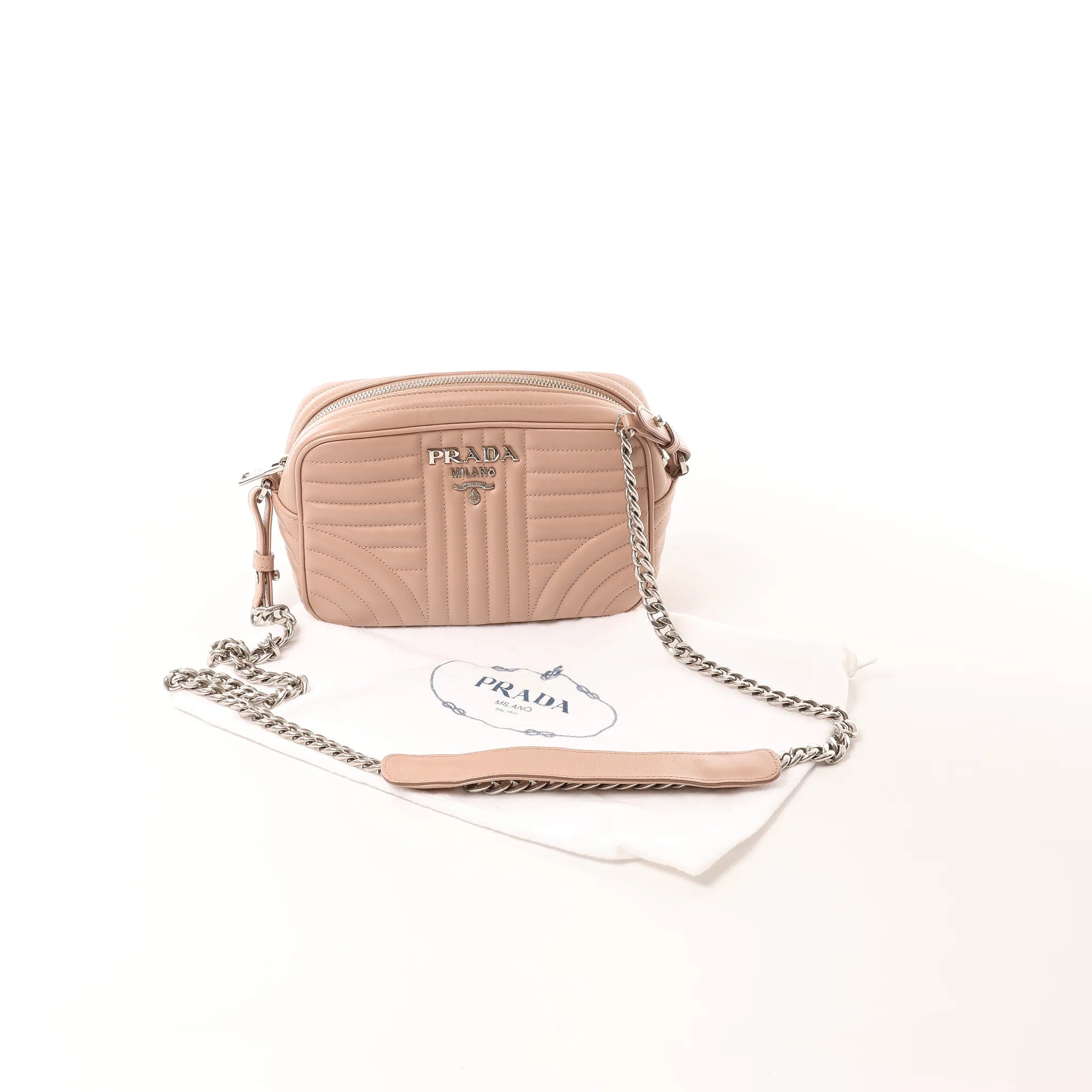 Prada Diagram Leather Chain Crossbody Bag in Pink 1BH083