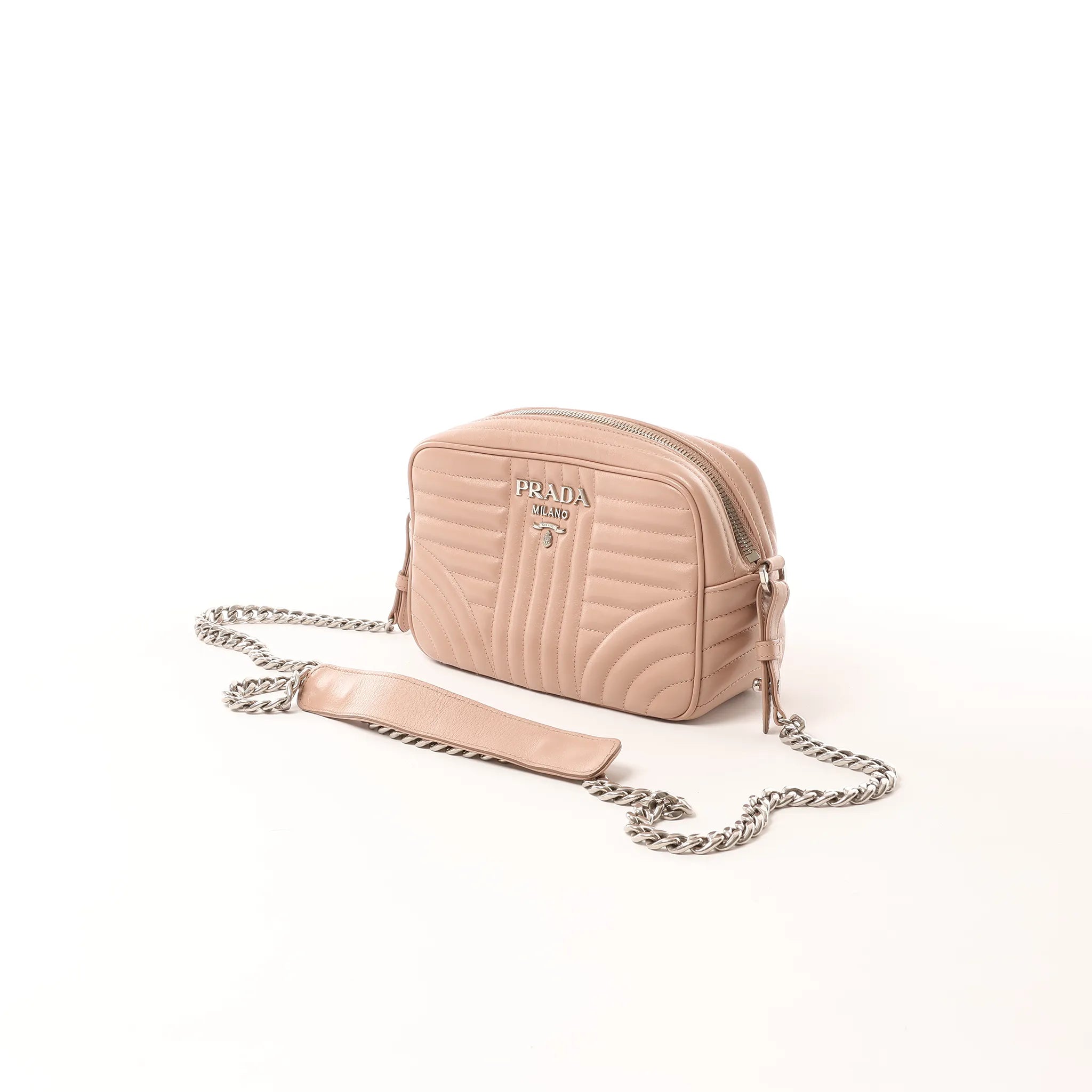 Prada Diagram Leather Chain Crossbody Bag in Pink 1BH083