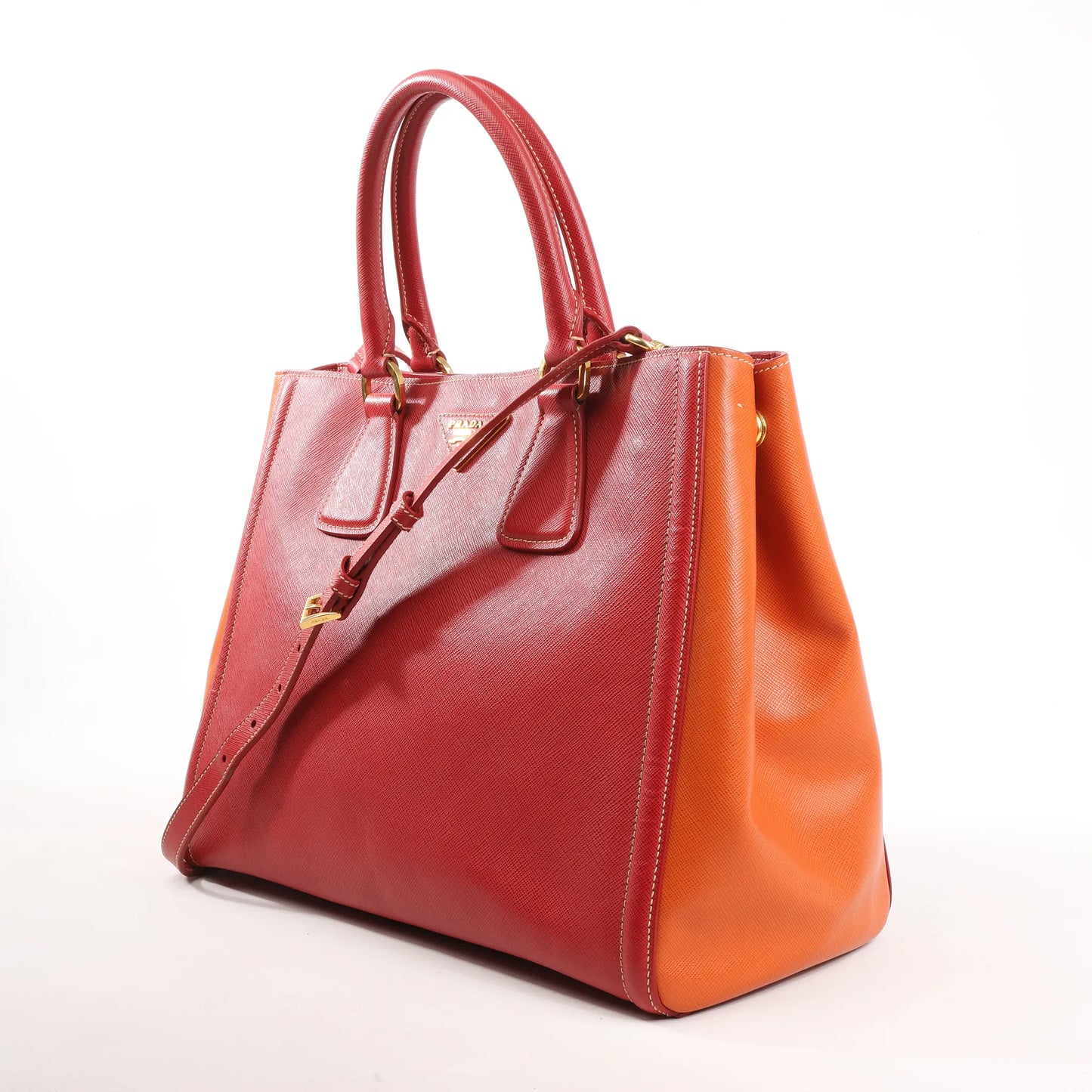 Prada Galleria Saffiano Lux Leather 2Way Handbag in Red x Orange