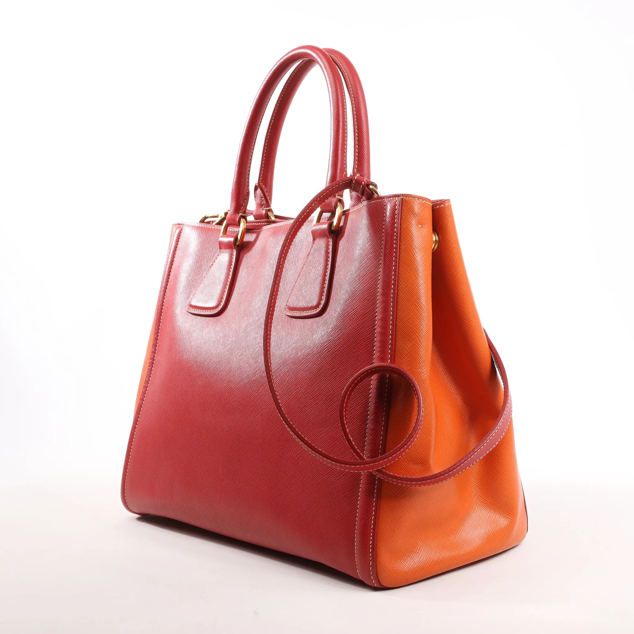 Prada Galleria Saffiano Lux Leather 2Way Handbag in Red x Orange