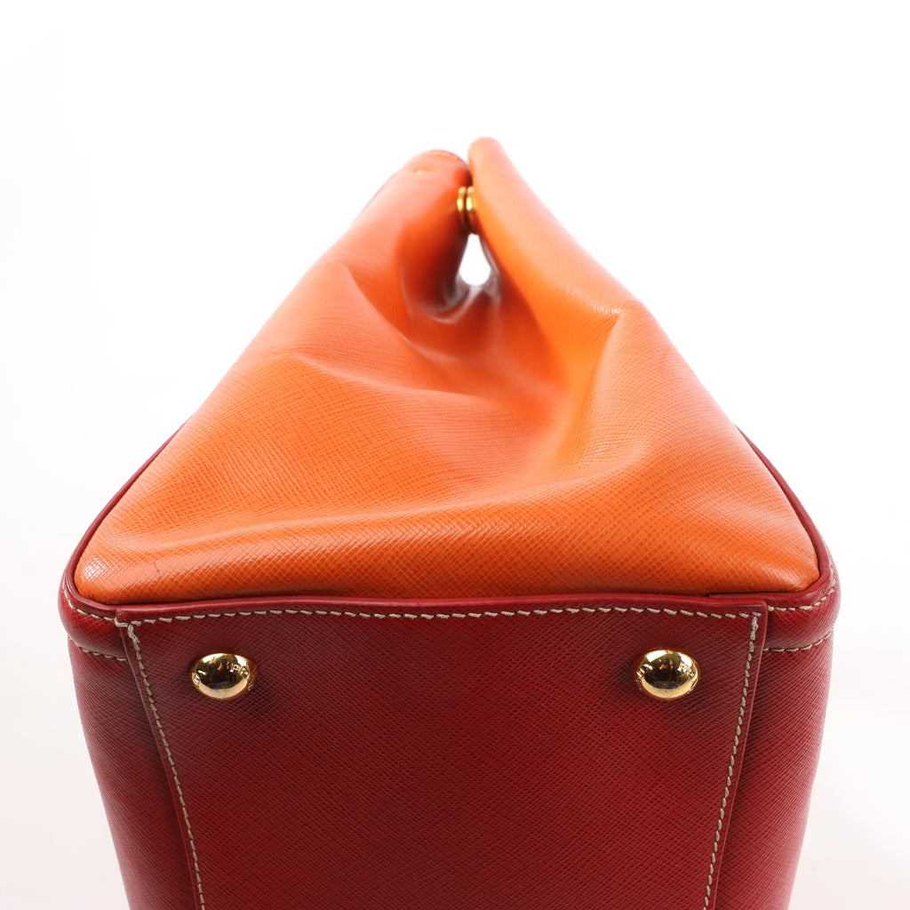Prada Galleria Saffiano Lux Leather 2Way Handbag in Red x Orange