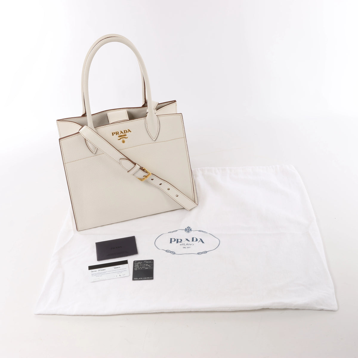 Prada Bibliothèque Leather 2Way Shoulder Bag in White