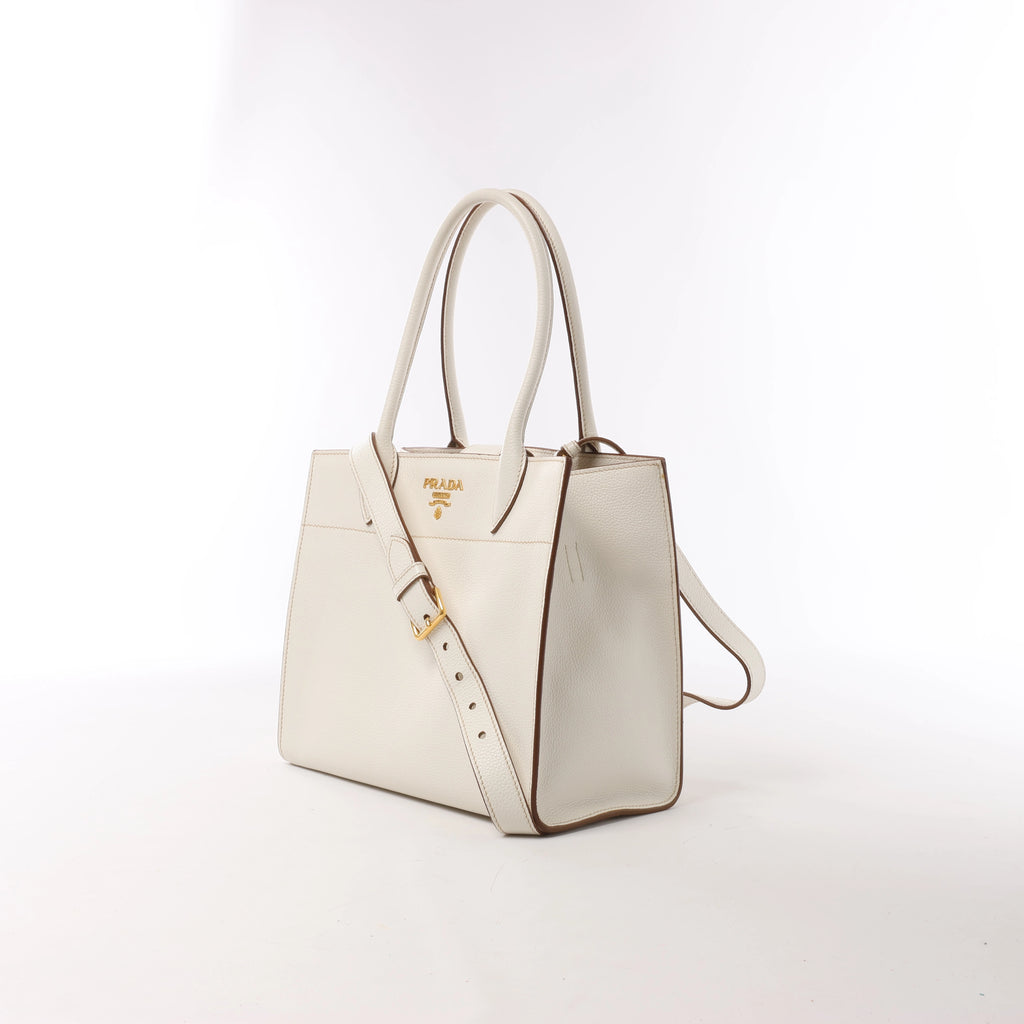 Prada Bibliothèque Leather 2Way Shoulder Bag in White
