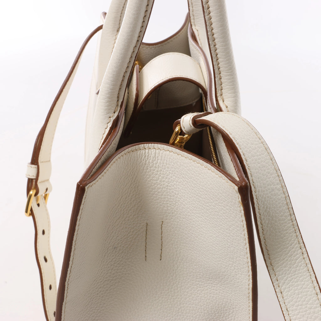 Prada Bibliothèque Leather 2Way Shoulder Bag in White