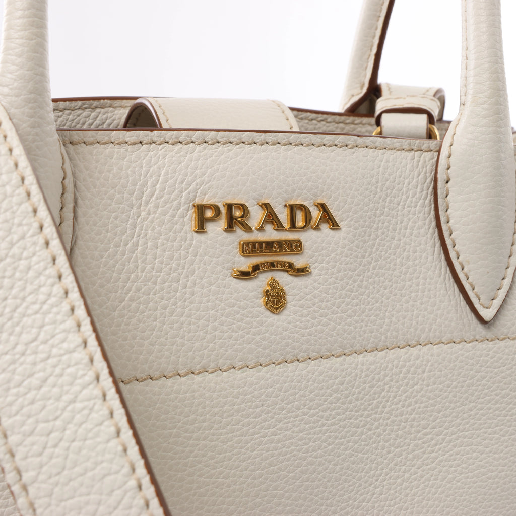 Prada Bibliothèque Leather 2Way Shoulder Bag in White