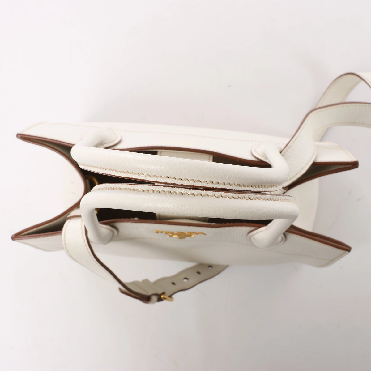 Prada Bibliothèque Leather 2Way Shoulder Bag in White