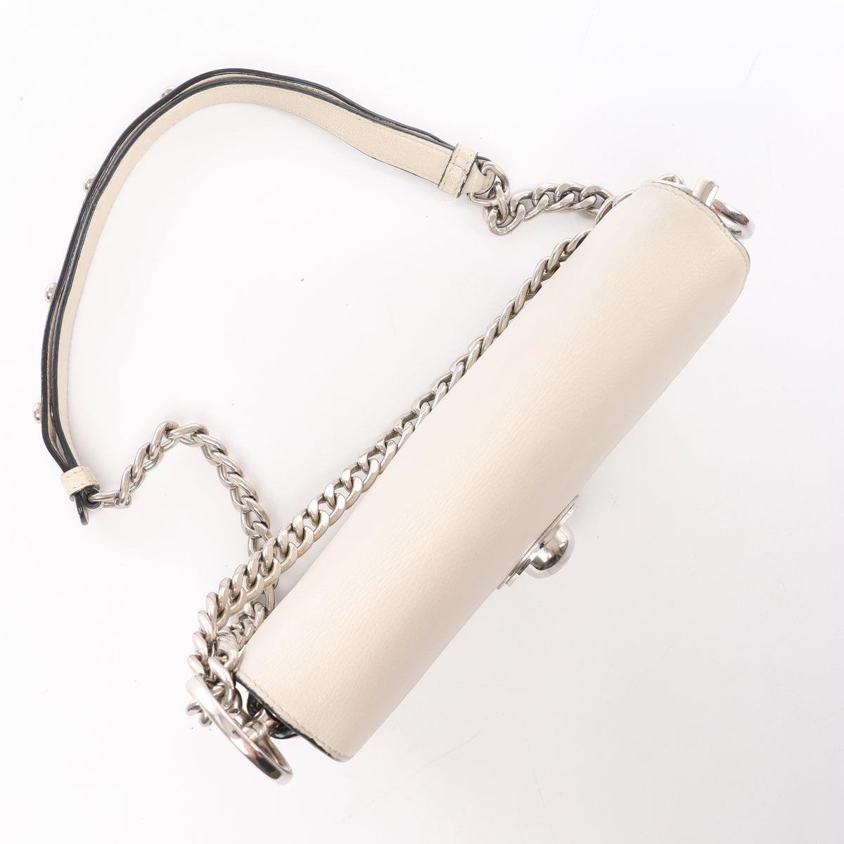 Prada Arcade Glace Leather Chain Crossbody Bag in White