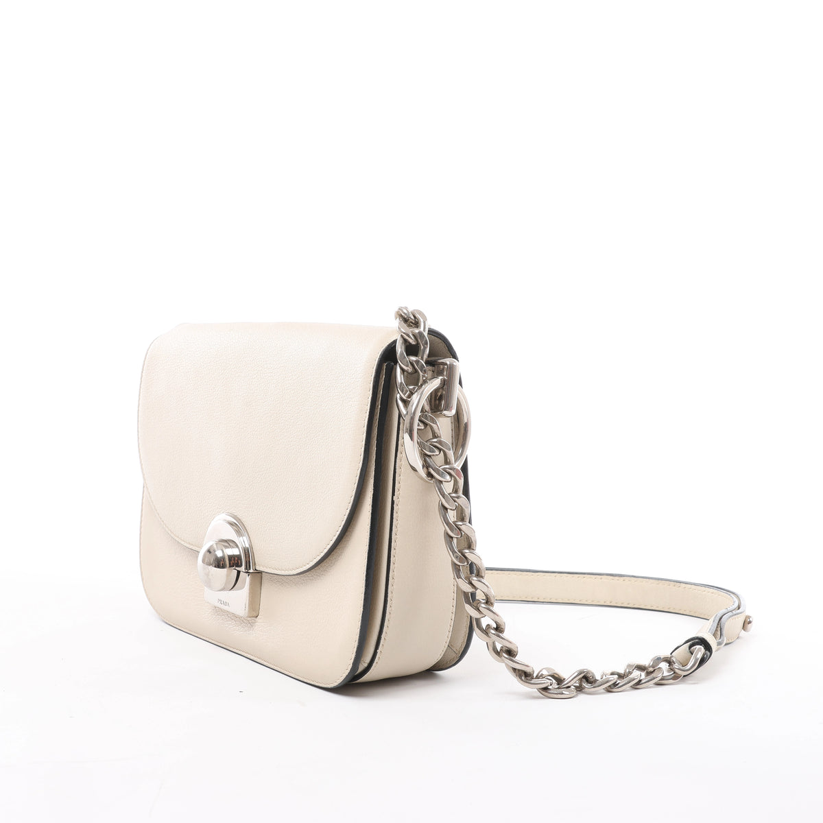 Prada Arcade Glace Leather Chain Crossbody Bag in White