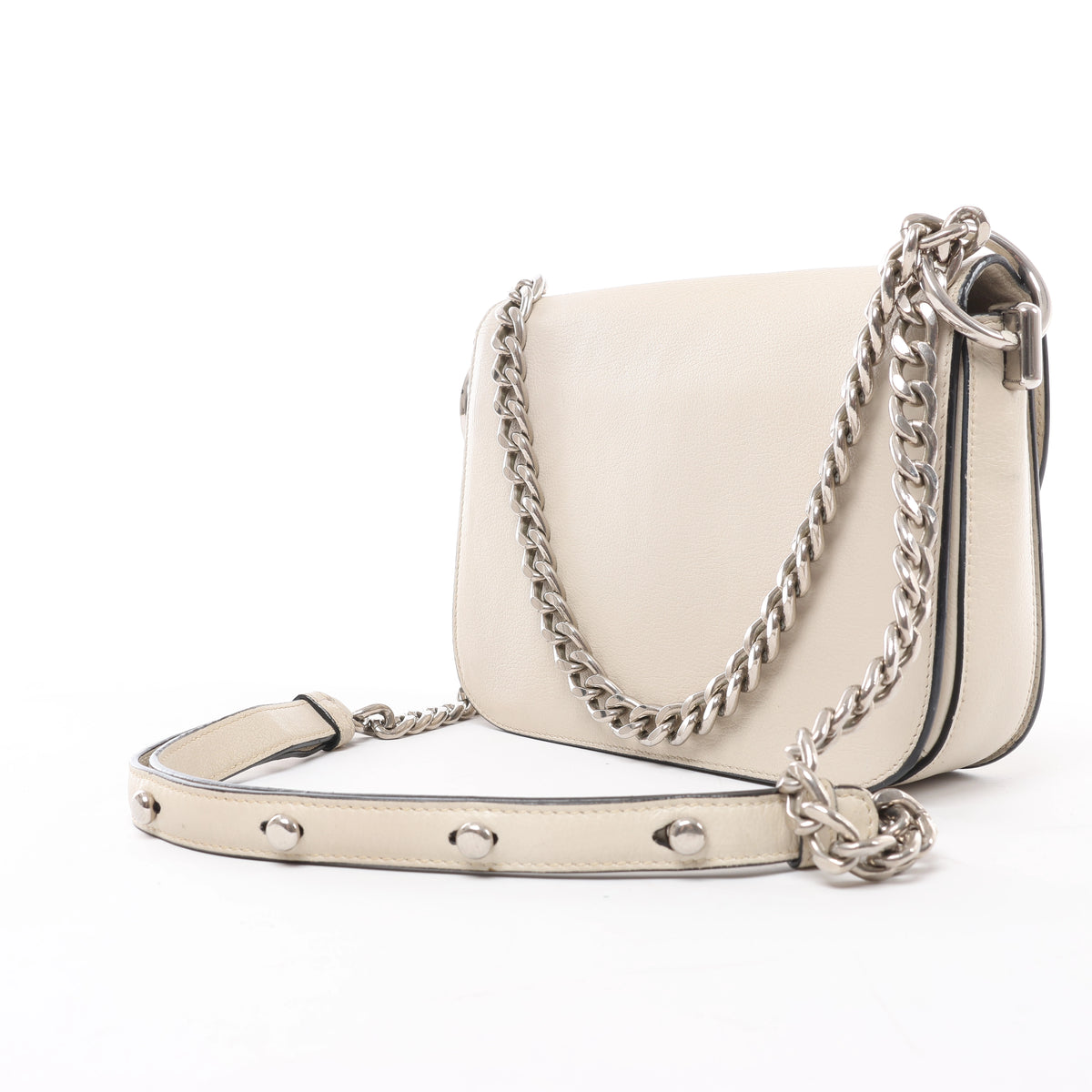 Prada Arcade Glace Leather Chain Crossbody Bag in White