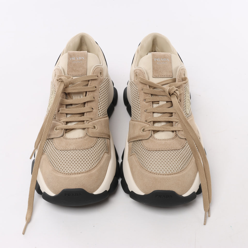 PRADA Mesh x Suede Sneakers in Beige, Size EU 40