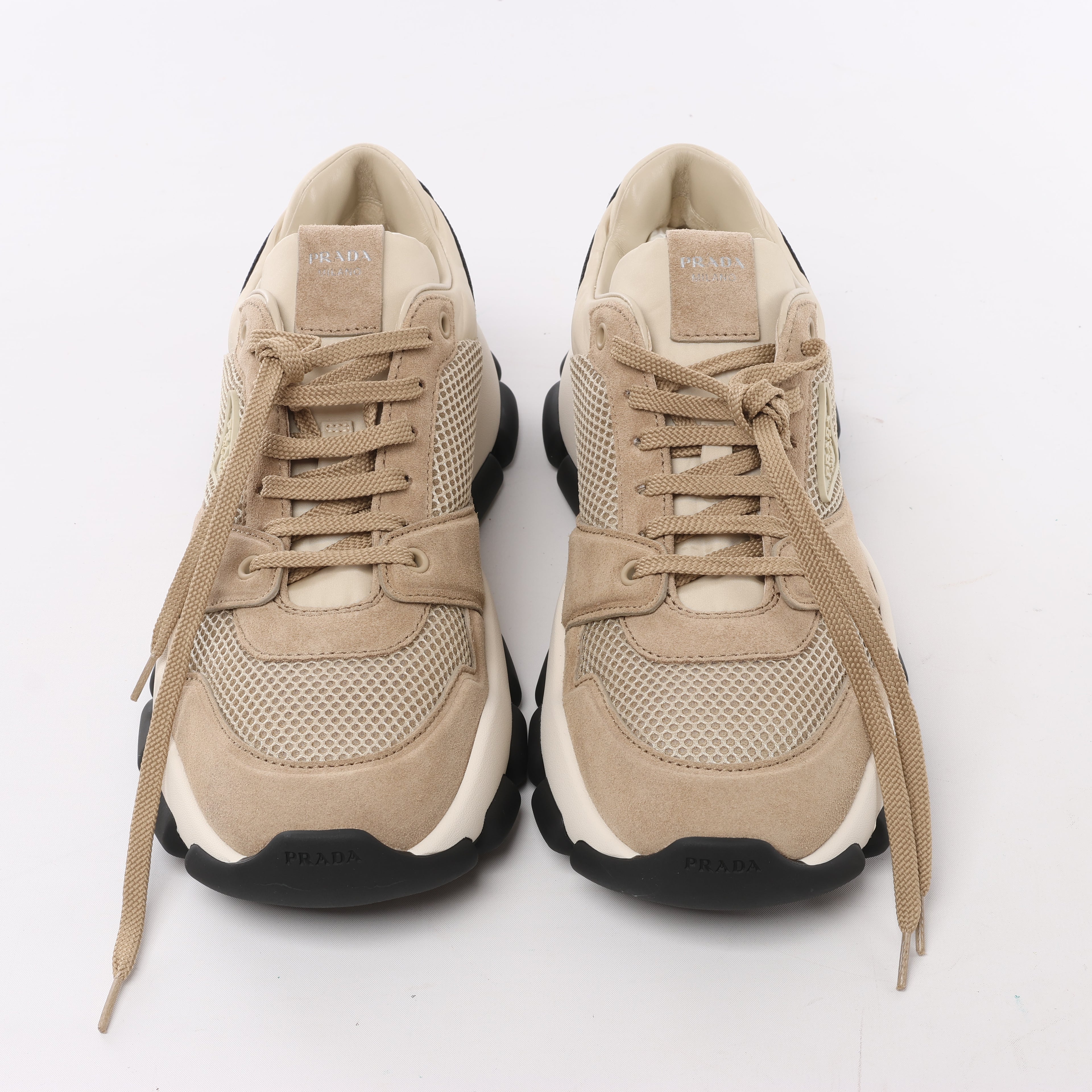PRADA Mesh x Suede Sneakers in Beige, Size EU 40
